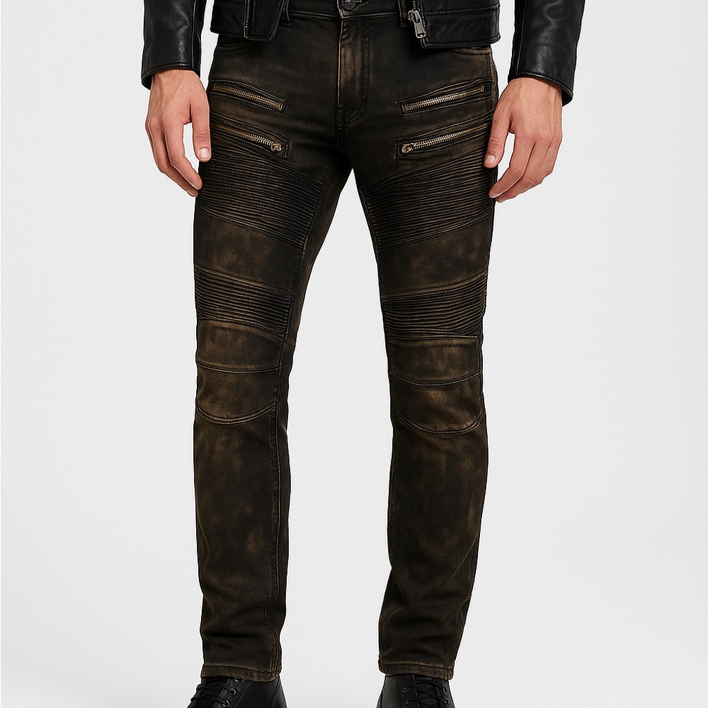 Rock Revival Jeans Mens Tag 38 Actual 39x32 Brown Daviday Moto Biker Grunge New